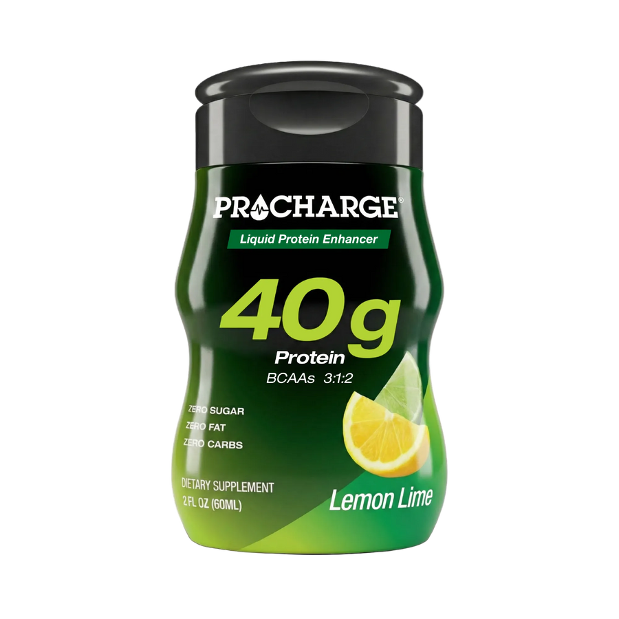 Procharge liquid protein enhancer bottle with lemon lime flavor on a white background